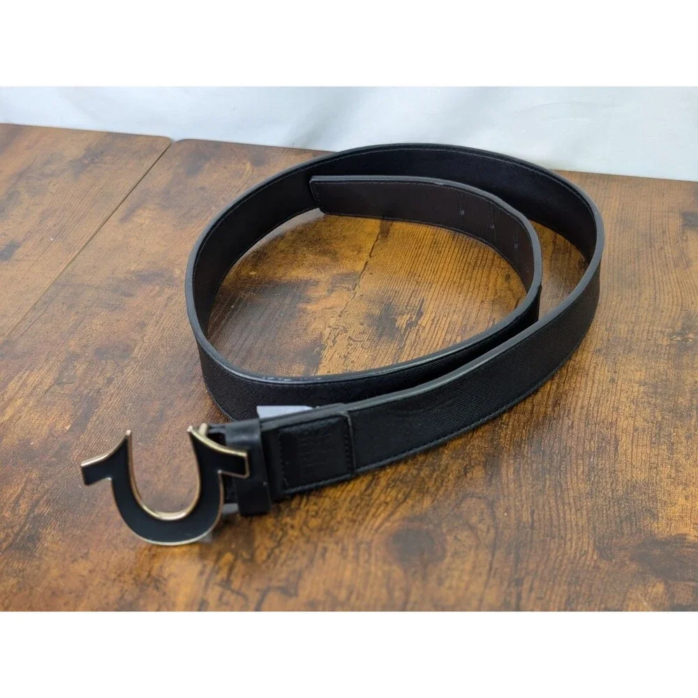 True Religion Men's Sage II Enamel Filled Horseshoe Belt Black/Gold, Size 40